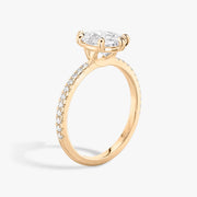 Pear Cut - Pave Band - 6 Prong Classic Ring - 14 K Gold
